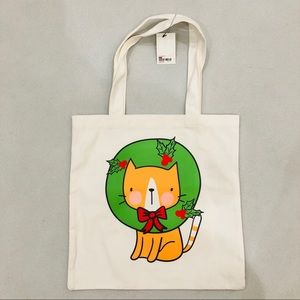 Christmas Cat Canvas Tote Bag